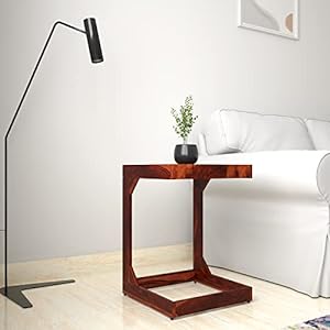 Durable C-Shaped Bedside Table Wooden