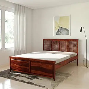 Traun Queen Size Solid Sheesham Wood Bed Without Storage (Honey Finish)