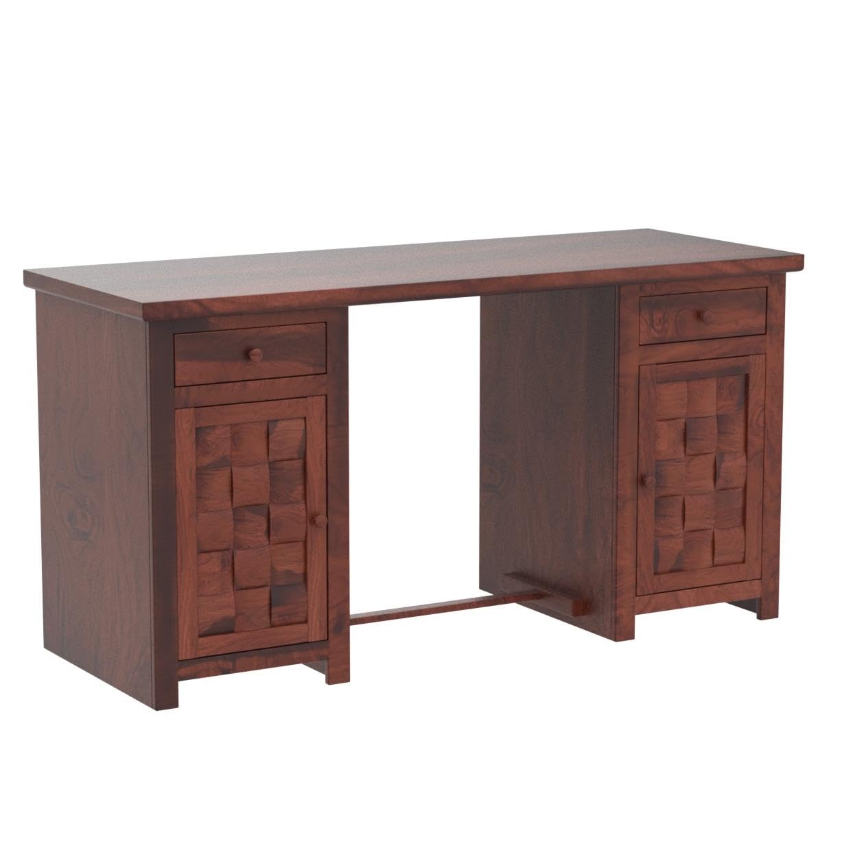 Solid Sheesham Wood Fossan Computer Table with 2 Drawers, 2 Storage Cabinets