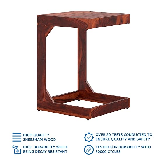 Durable C-Shaped Bedside Table Wooden