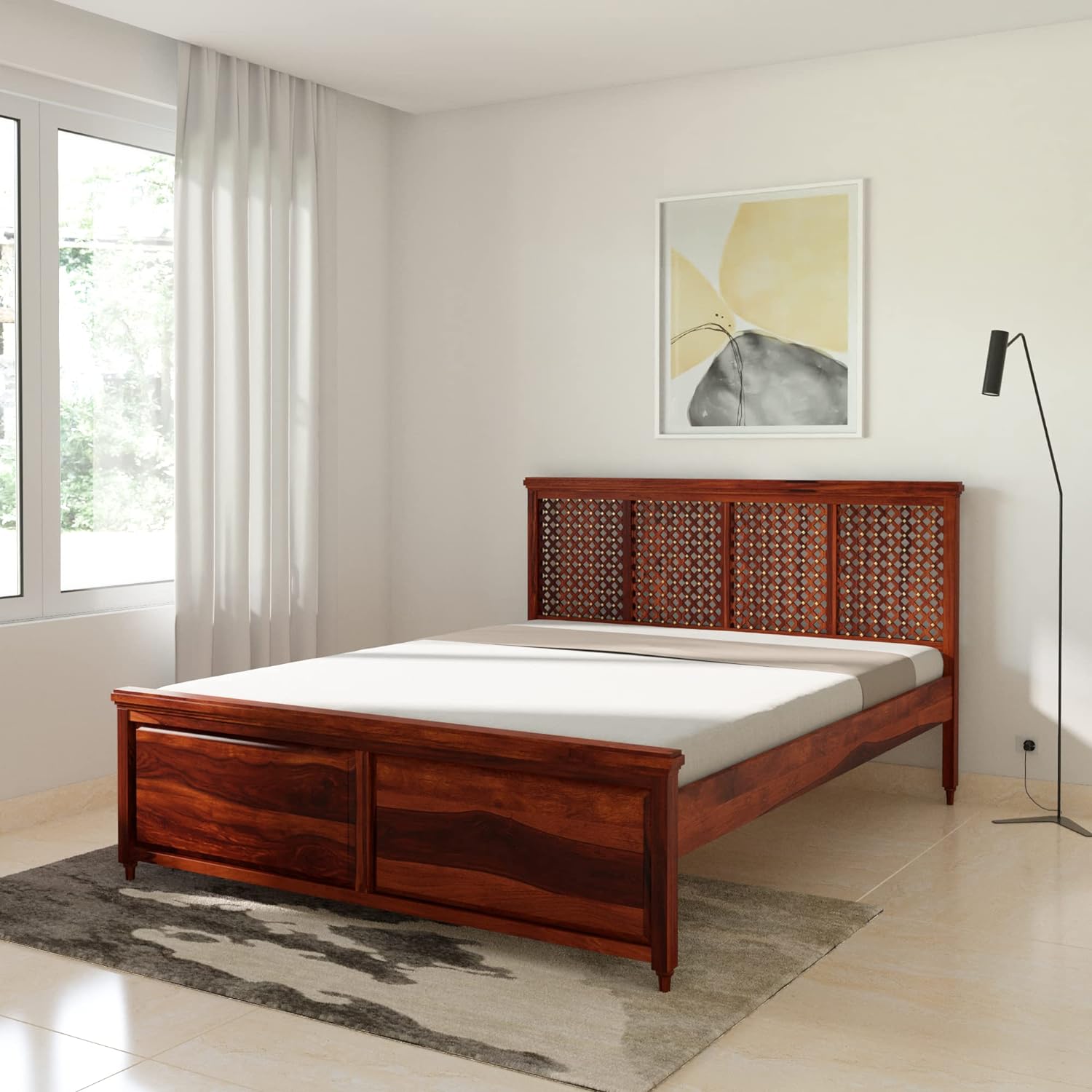 Traun Queen Size Solid Sheesham Wood Bed Without Storage (Honey Finish)