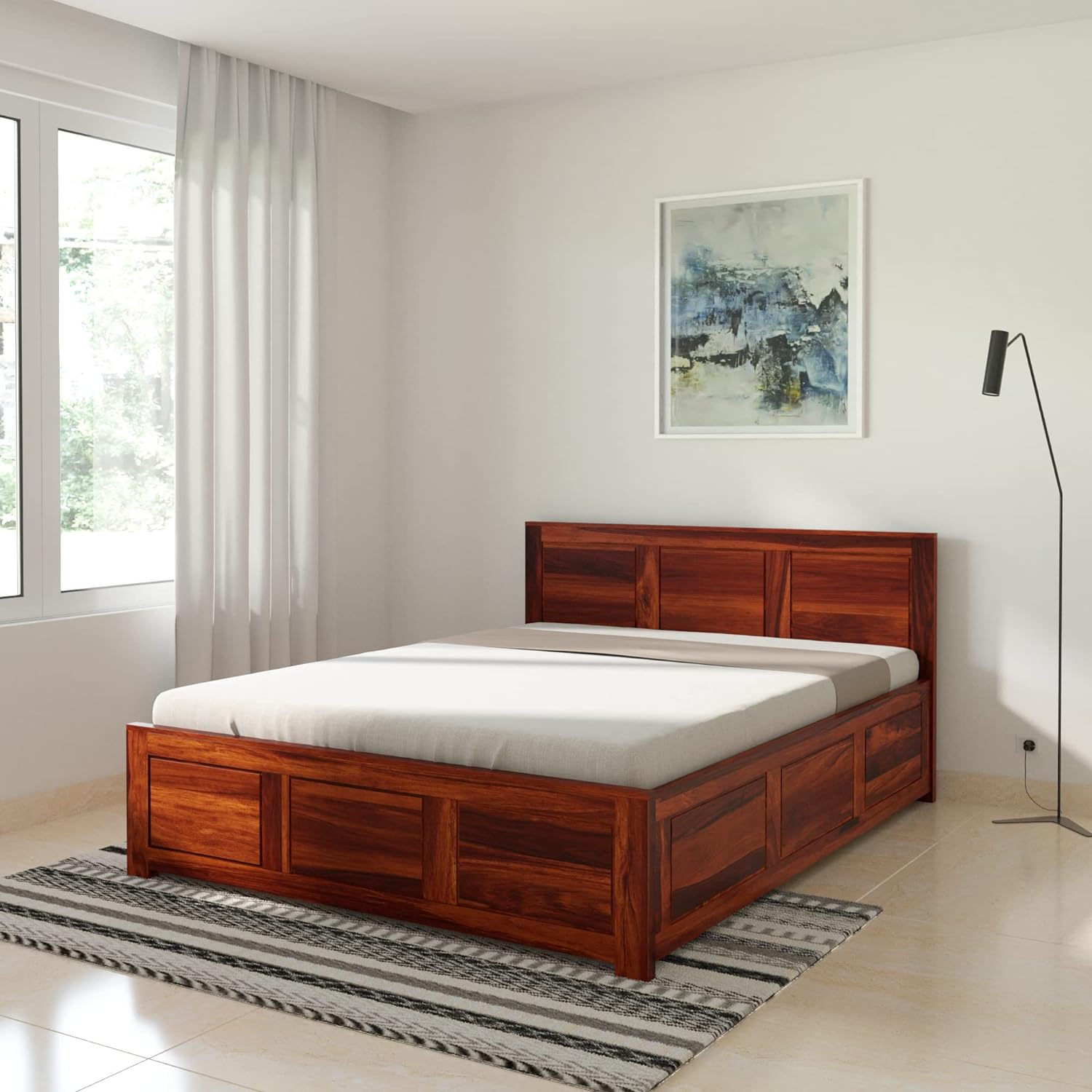 Solid Sheesham Wood King Bed with Storage