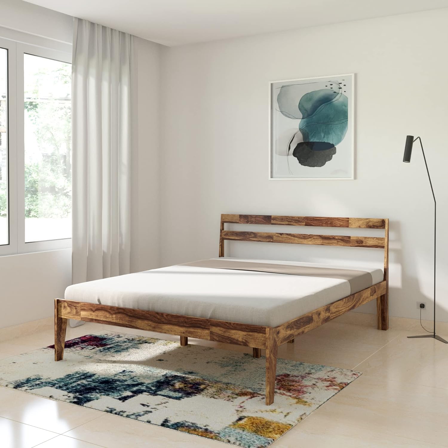 Solid Wood Bed Without Storage With Natural Finish