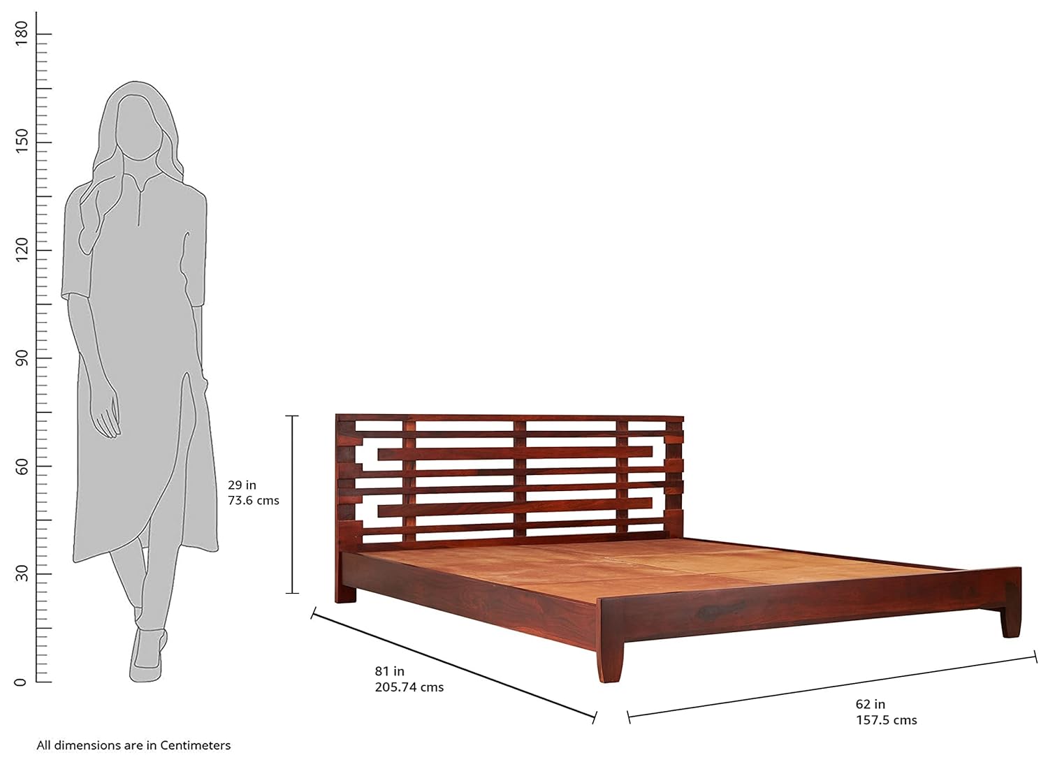Solid Sheesham Wood Queen-Size Bed Without Storage