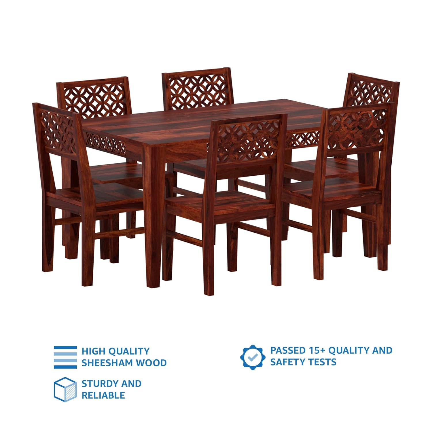 Solid Sheesham Wood Cudot Six Seater Dining Set with 6 Chairs