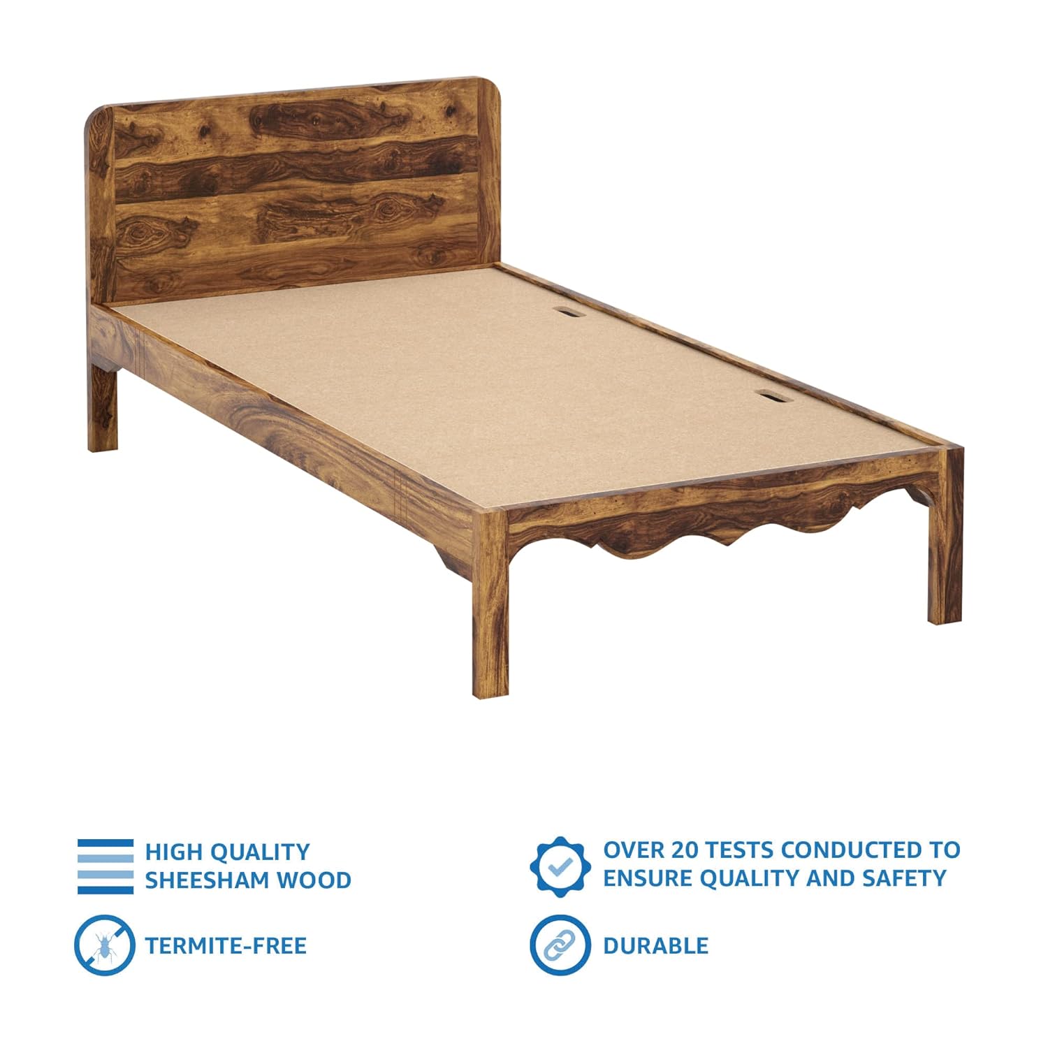 Mehraab Single Size Solid Sheesham Wood Bed Without Storage