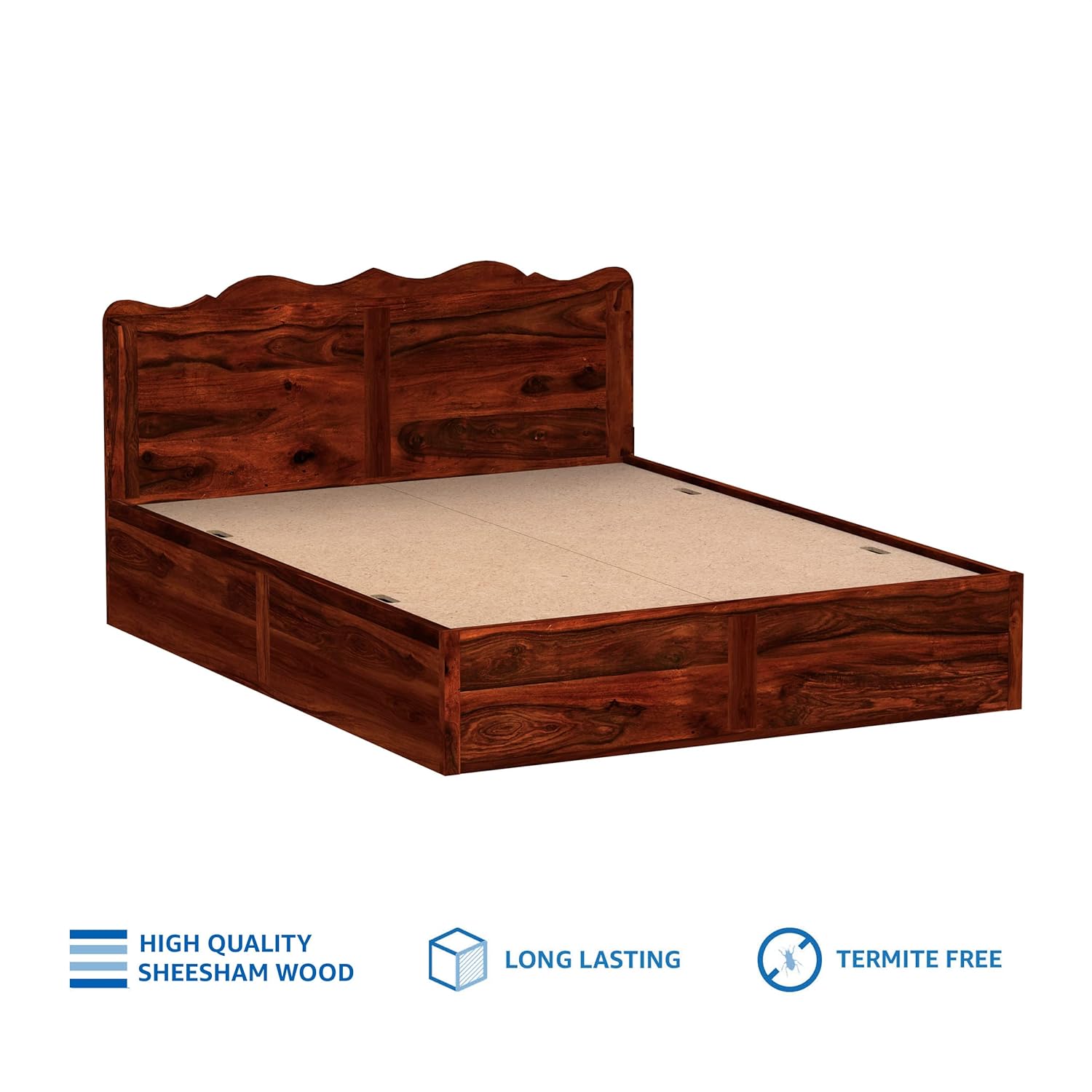 Solid Sheesham Wood Mehraab Queen Size Bed with Box Storage