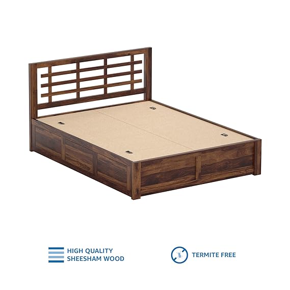Meliora Queen Size Solid Sheesham Wood Bed with Box Storage
