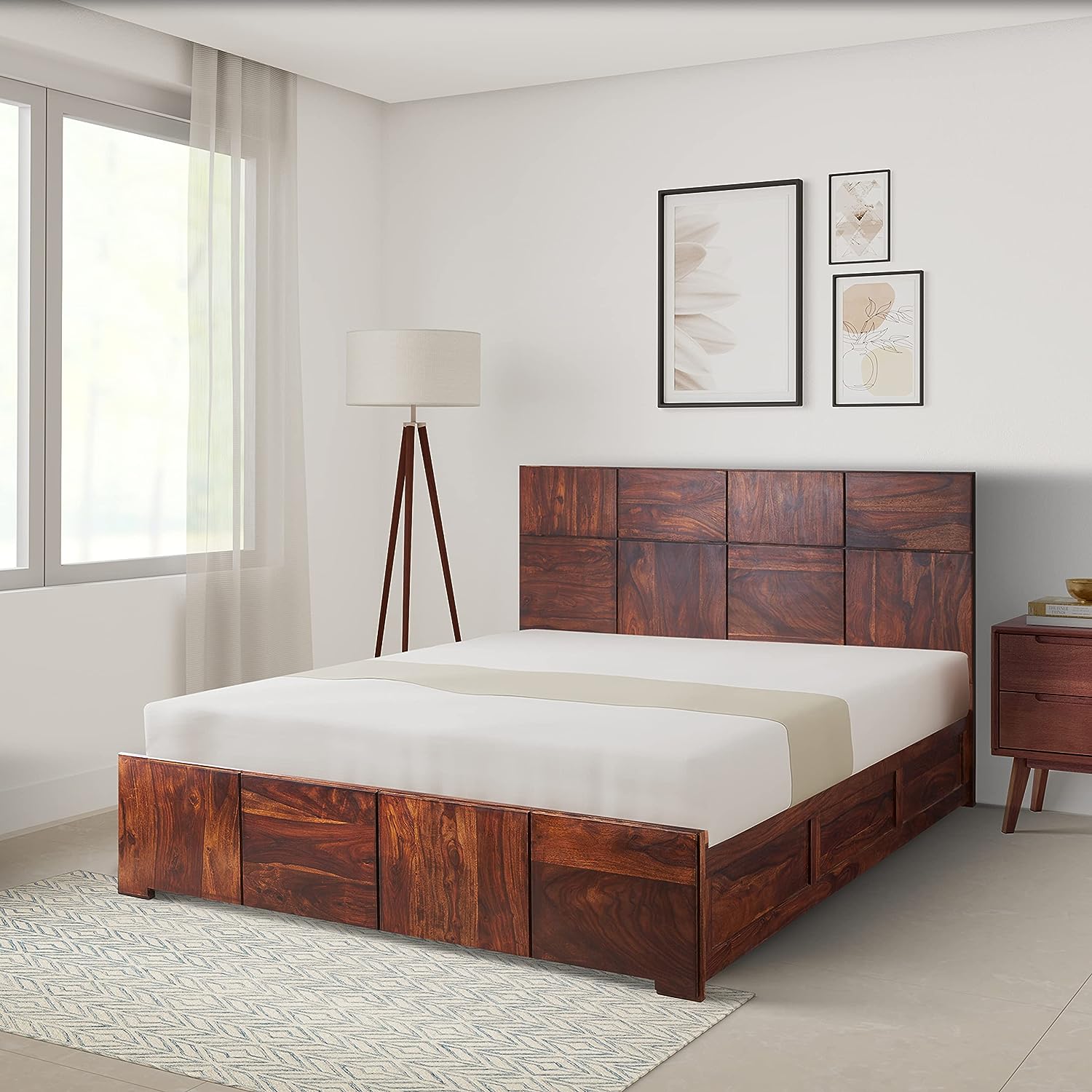 Solid Sheesham Wood Queen Size Scot Bed With Storage