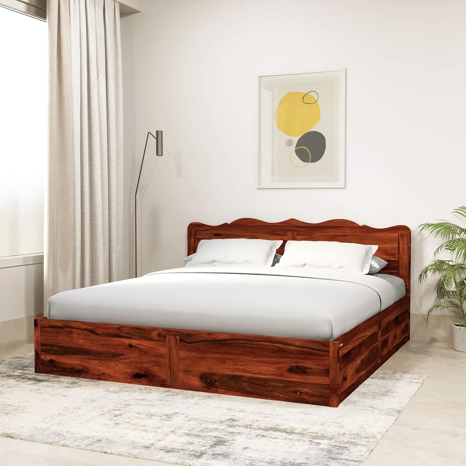 Mehraab King Size Solid Sheesham Wood Bed with Box Storage (Honey Finish)