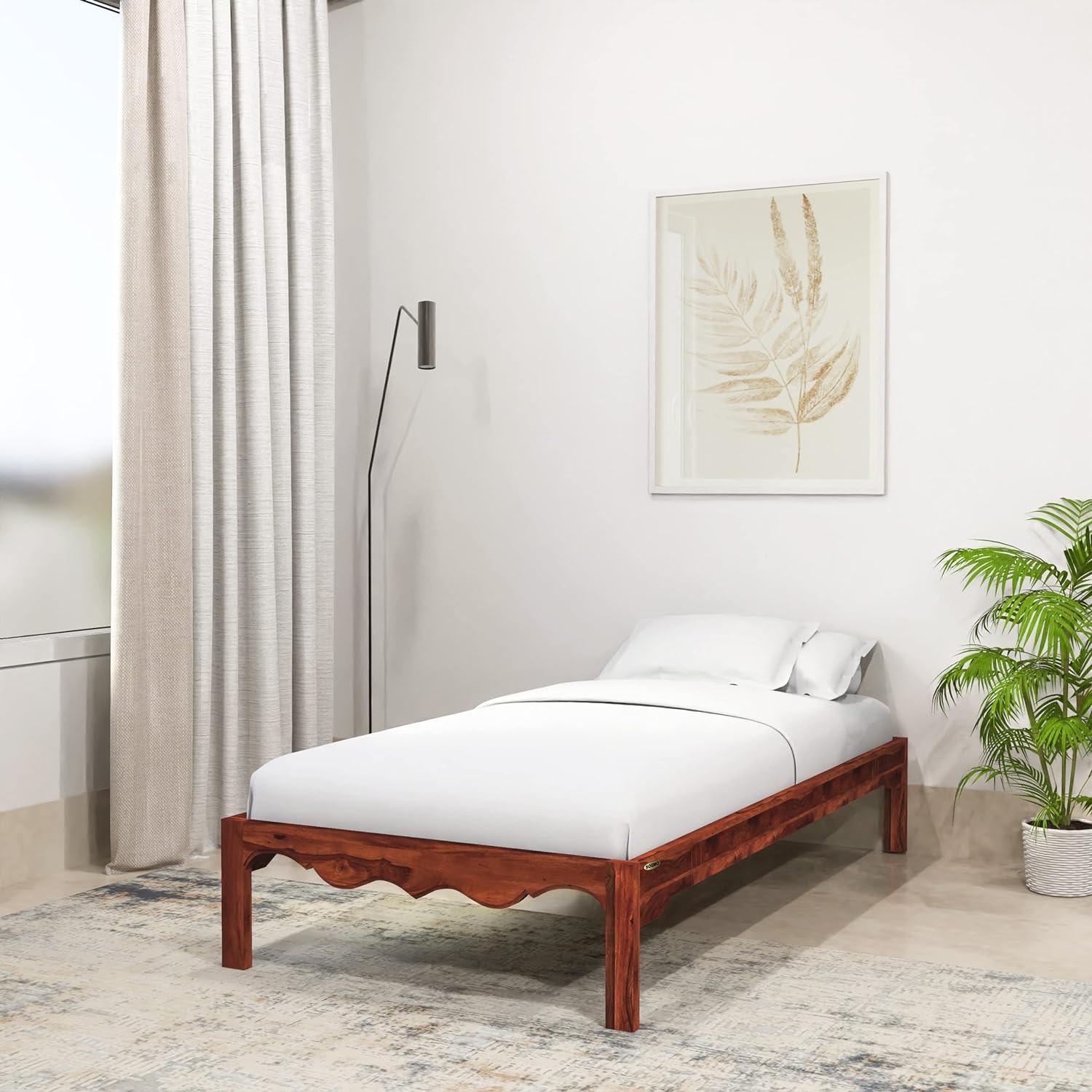 Mehraab Single Size Solid Sheesham Wood Bed Without Storage Without Headboard