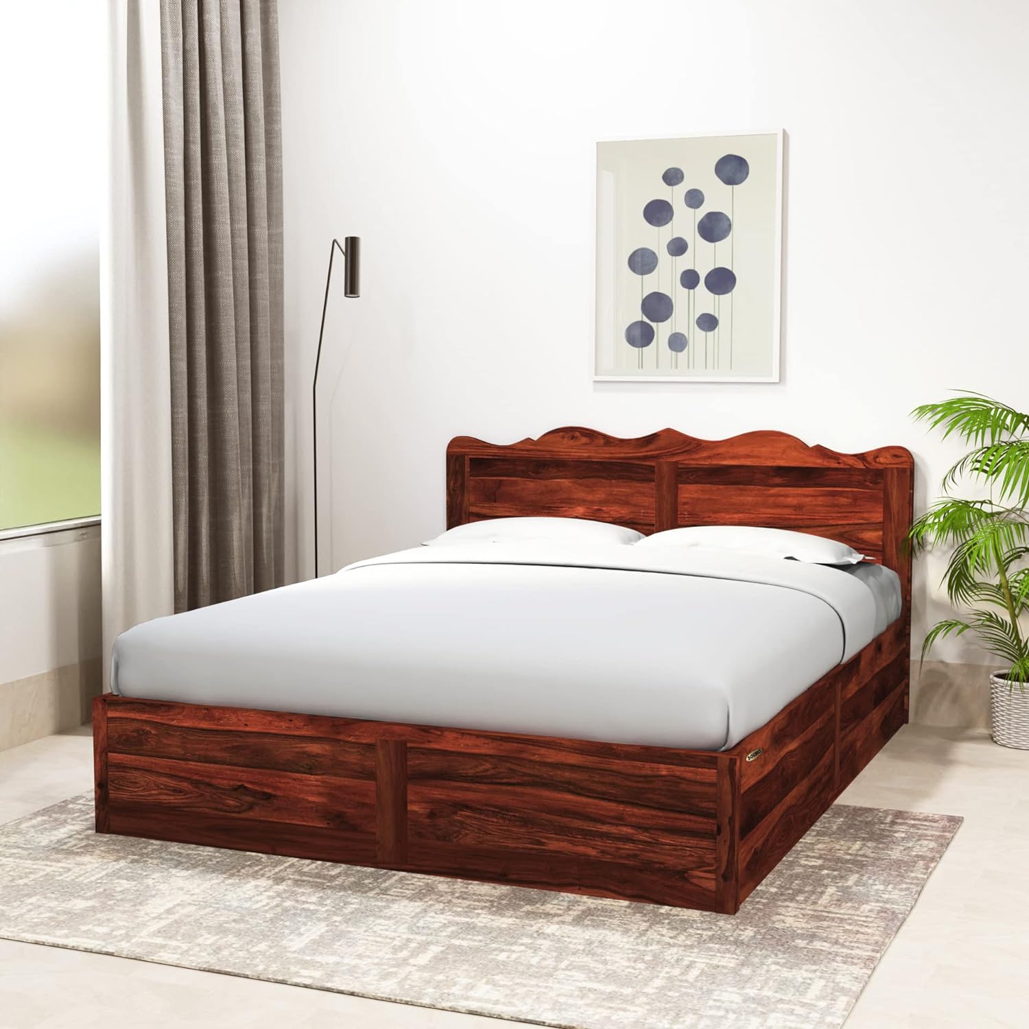 Solid Sheesham Wood Mehraab Queen Size Bed with Box Storage