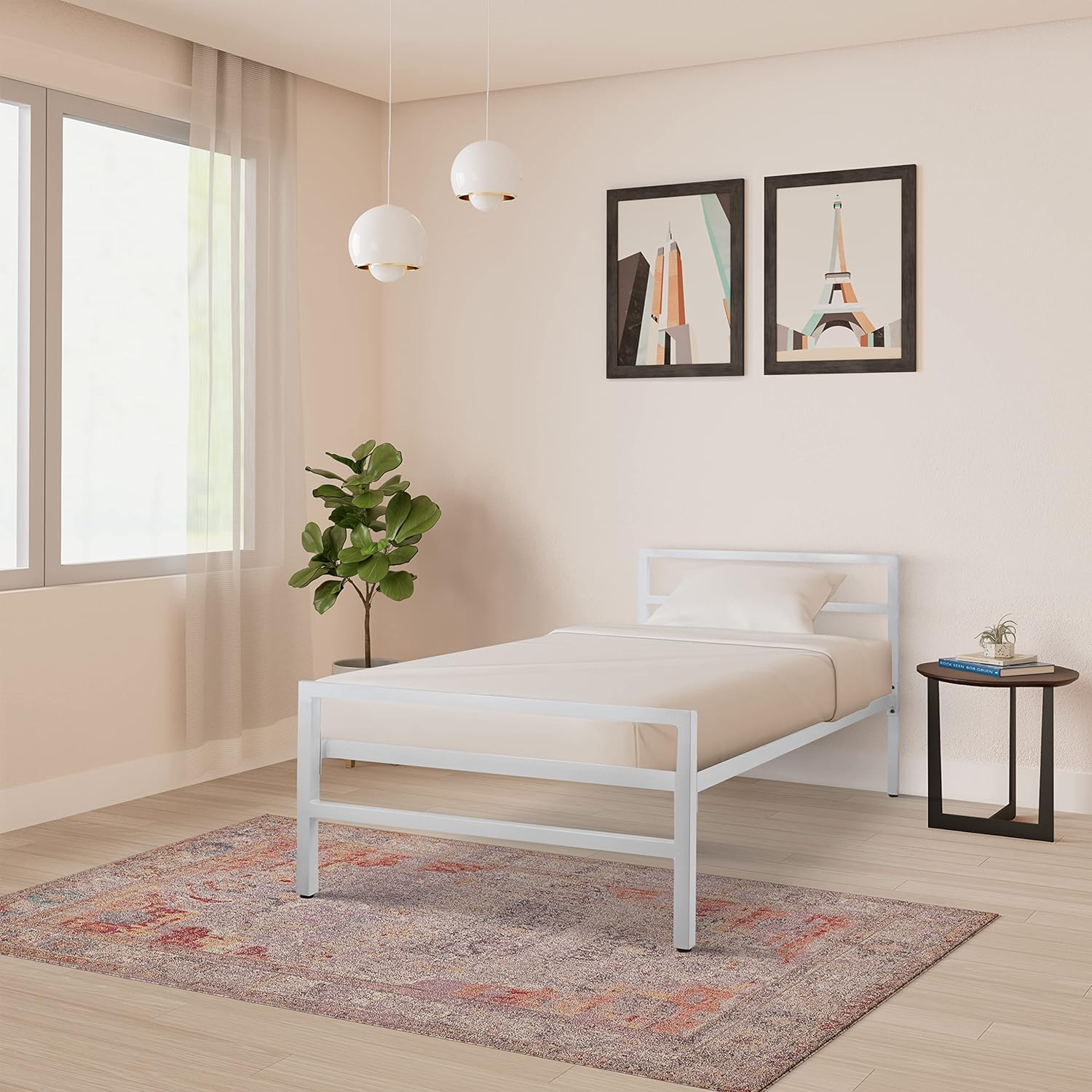 Neacon Single Size Iron Matte Finish Bed Without Storage (White)