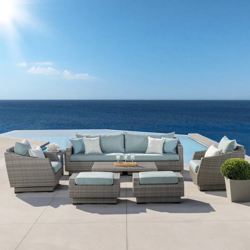 FURNIZY OUTDOOR SOFA SET 3 SEATER,2 SINGLE SEATER, 2 OTTOMAN, 1 SIDE TABLE AND 1 CENTER TABLE