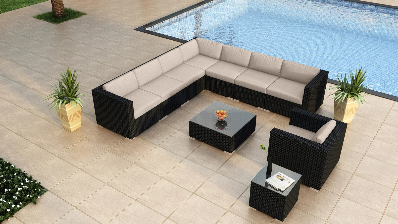 FURNIZY OUTDOOR SOFA SET 7 SEATER, SINGLE SEATER AND 1 CENTER TABLE WITH 1 SIDE TABLE