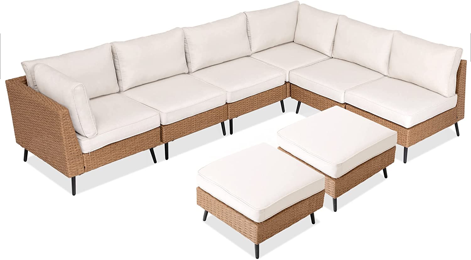 FURNIZY OUTDOOR SOFA SET 6 SEATER AND SINGLE SEATER WITH 2 OTTOMAN SET