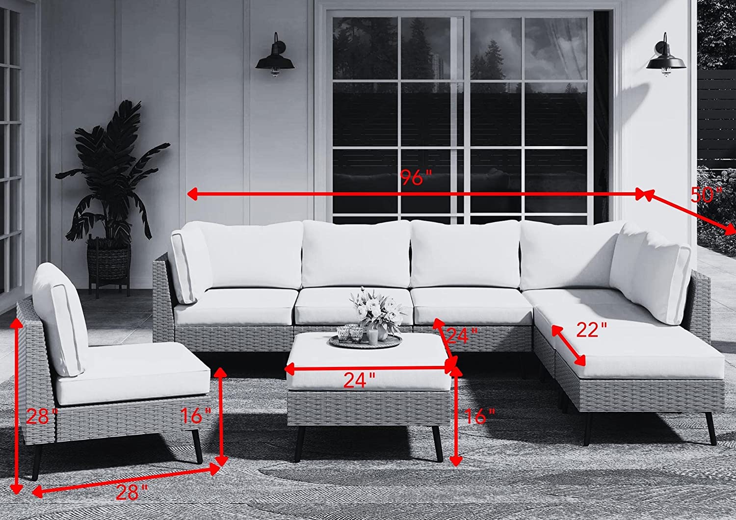 FURNIZY OUTDOOR SOFA SET 6 SEATER AND SINGLE SEATER WITH 2 OTTOMAN SET