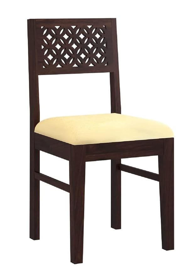 Sheesham Wood CNC Dining Chair with Cushoin, Set of 2 Wooden Study Chairs for Living Room Home Office