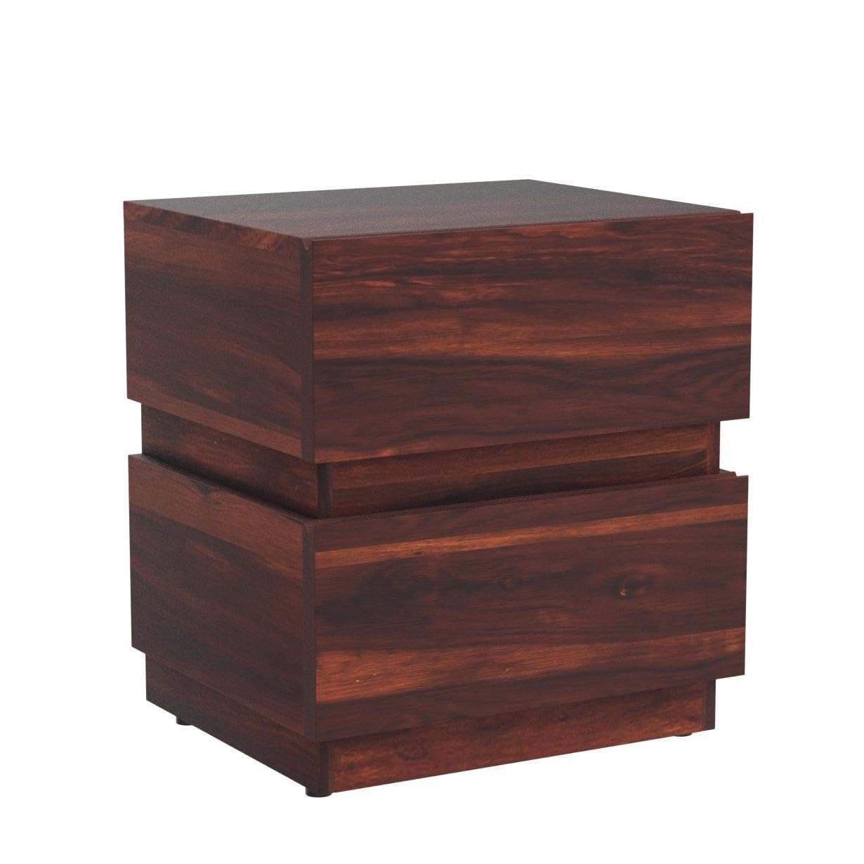 Solid Sheesham Wood Bedside Table with 2 Drawers