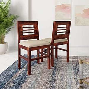 Belper Single Seater Cushioned Dining Chair (Solid Sheesham Wood, Natural Finish, Set of 2)