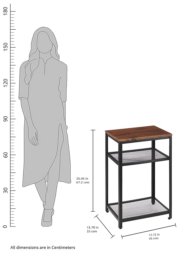 Relmin Side Table with 2-Tier Mesh Shelves (Metal & Sheesham Wood Top)