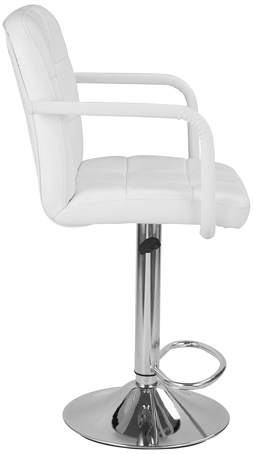 Cluver Adjustable Bar Stool (Iron, Leatherette, PU Foam & Plywood, White Colour, Chrome Finish)