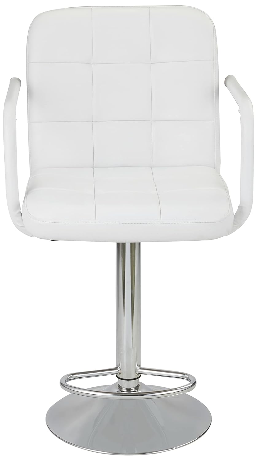 Cluver Adjustable Bar Stool (Iron, Leatherette, PU Foam & Plywood, White Colour, Chrome Finish)