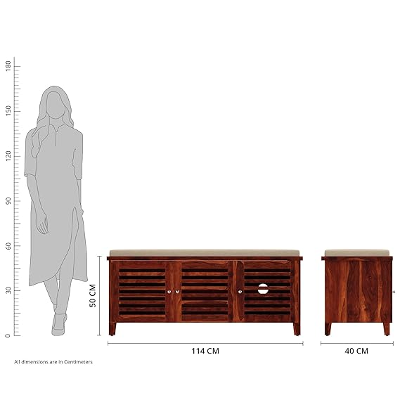 Wigan Solid Sheesham Wood Shoe Rack (Honey Finish, 4 Shelves, Doors)