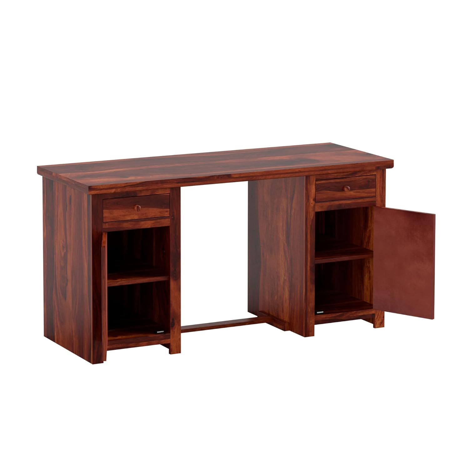 Solid Sheesham Wood Fossan Computer Table with 2 Drawers, 2 Storage Cabinets