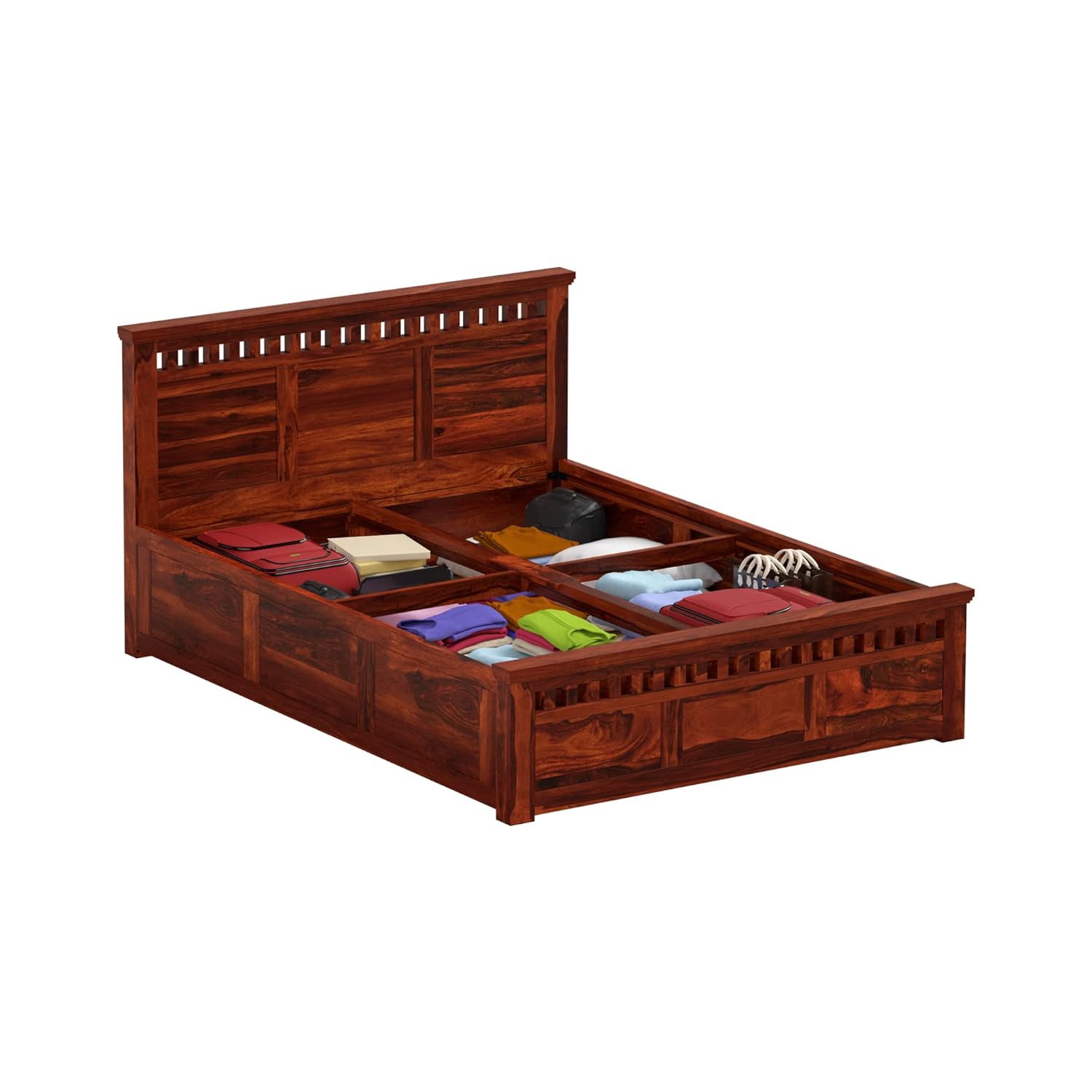 Solid Sheesham Wood Queen Size Kuber Bed with Box Storage