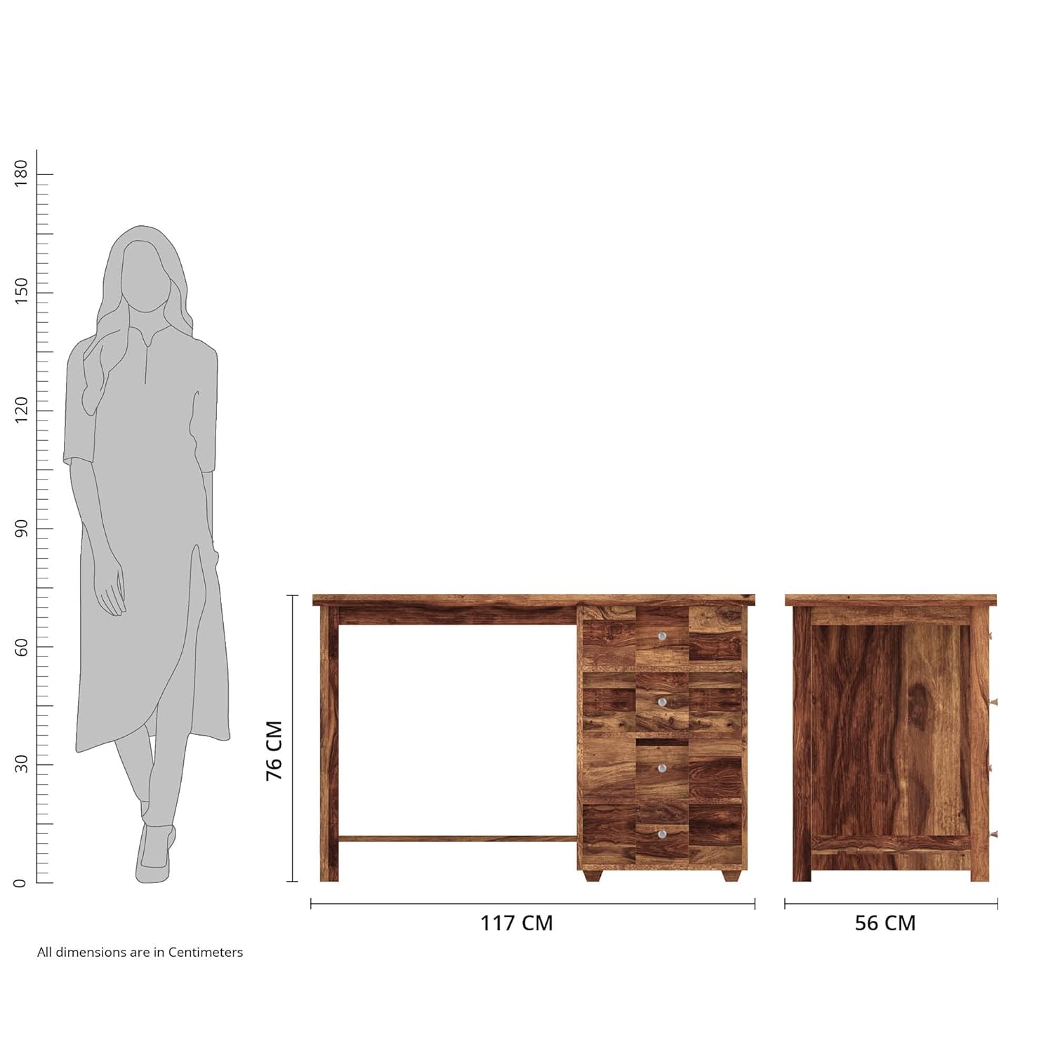 Solid Sheesham Wood Carpre Computer Tables For Home with 4 Drawers