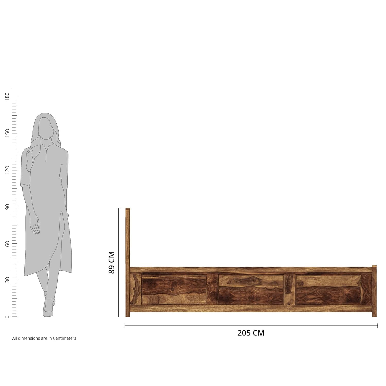 Solid Sheesham Wood King Bed with Storage