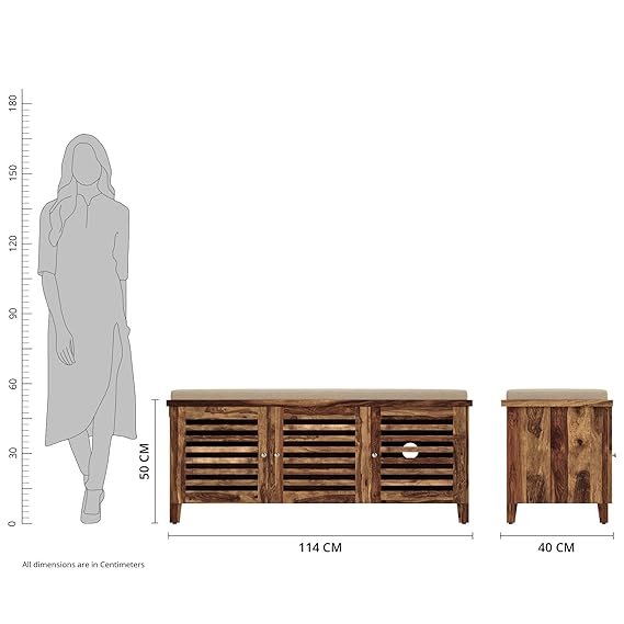 Wigan Solid Sheesham Wood Shoe Rack (Honey Finish, 4 Shelves, Doors)