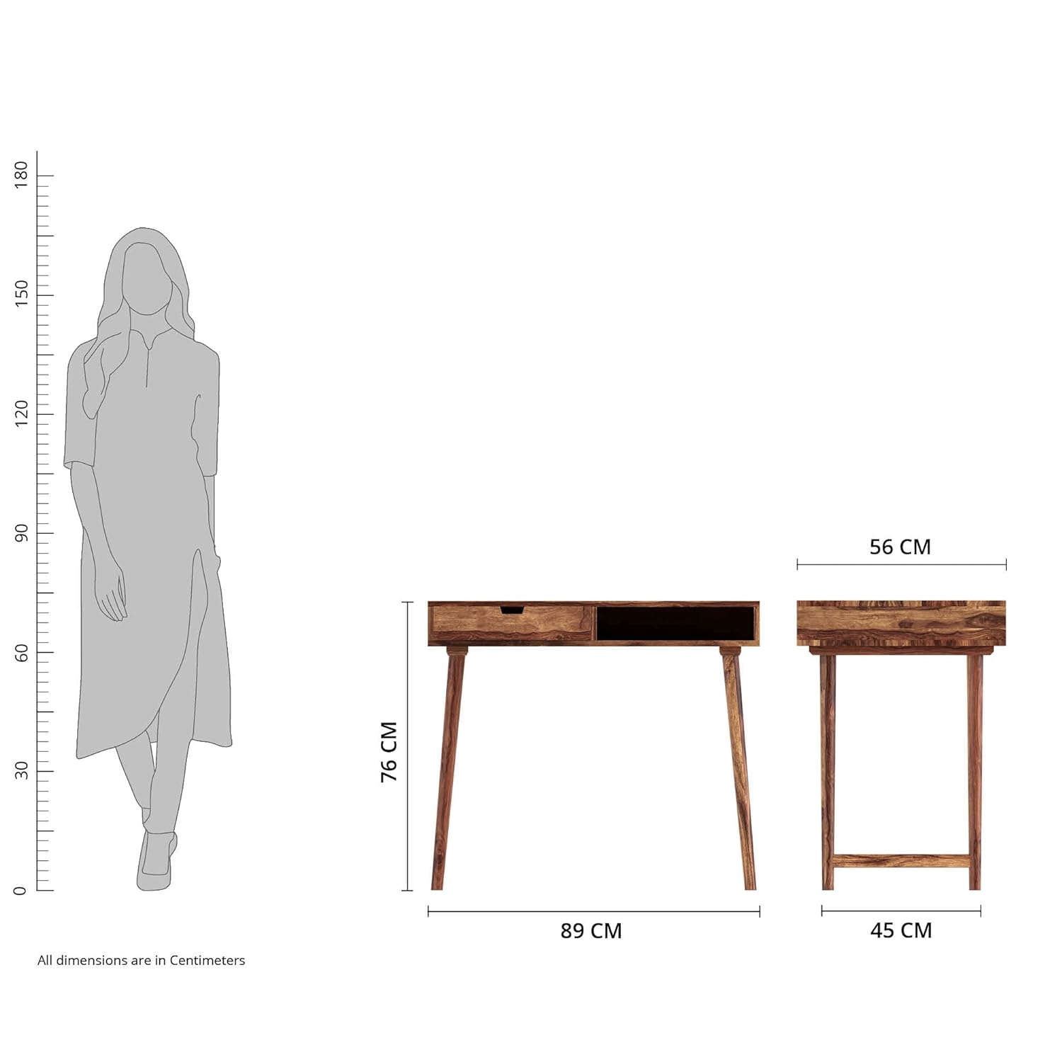 Solid Sheesham Wood Moned Computer Table with 1 Drawer, 1 Shelf