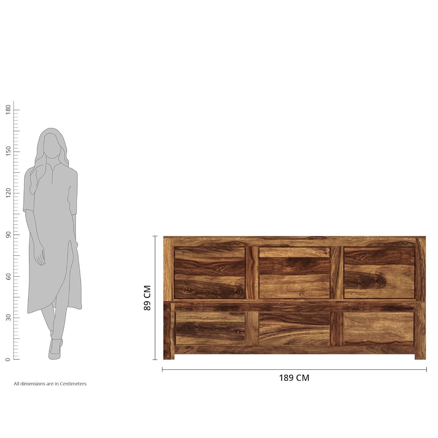 Solid Sheesham Wood King Bed with Storage