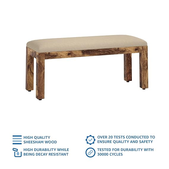 Margate Solid Sheesham Wood Bench with Cushion