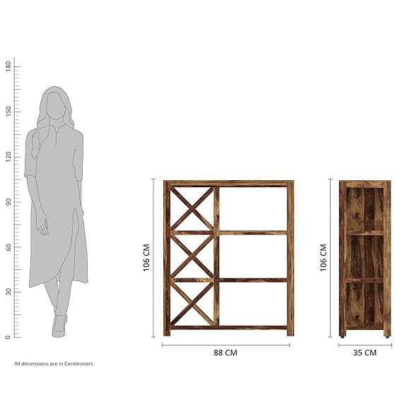 Salford Solid Sheesham Wood Bookshelf with 3 Shelves, Natural Finish