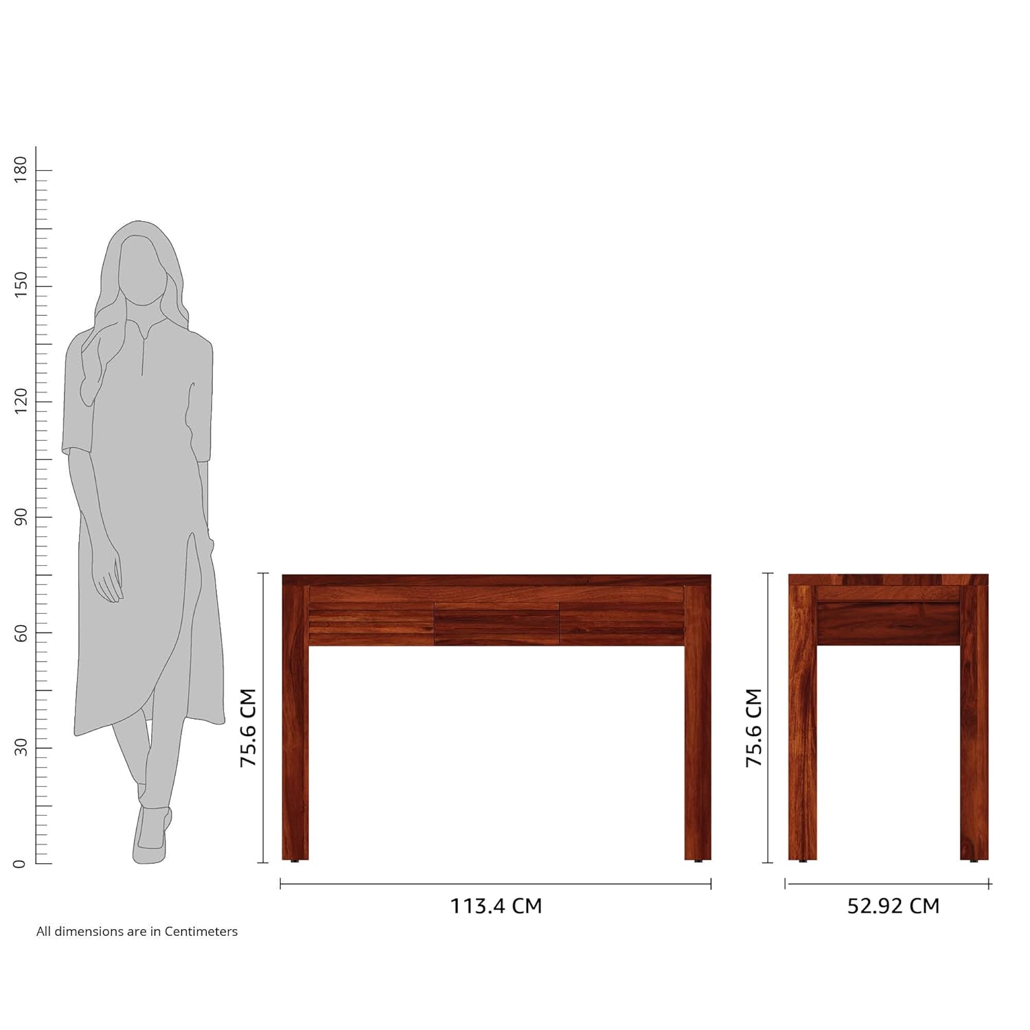 Omphalos Solid Sheesham Wood Study Table With Natural Finish