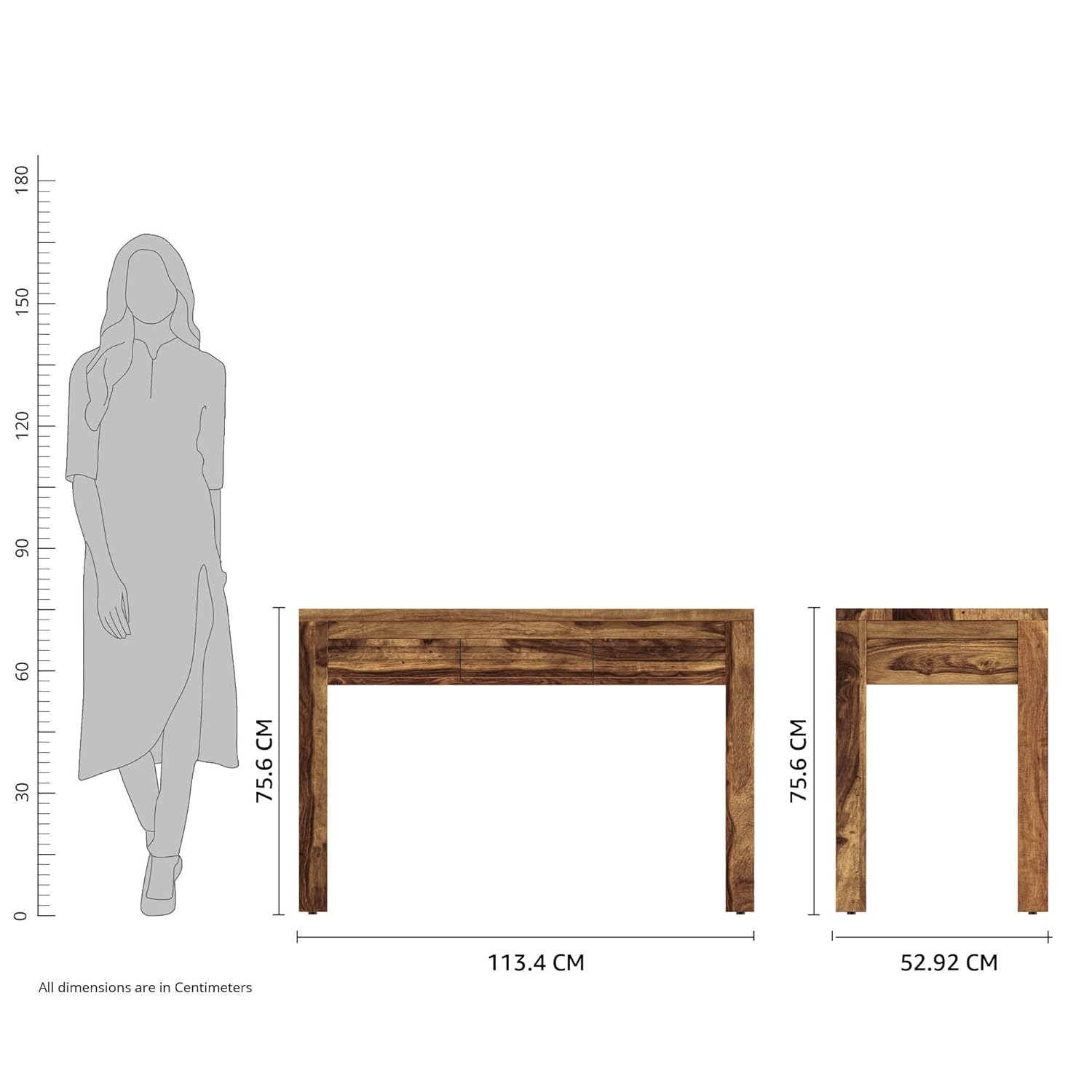 Omphalos Solid Sheesham Wood Study Table With Natural Finish