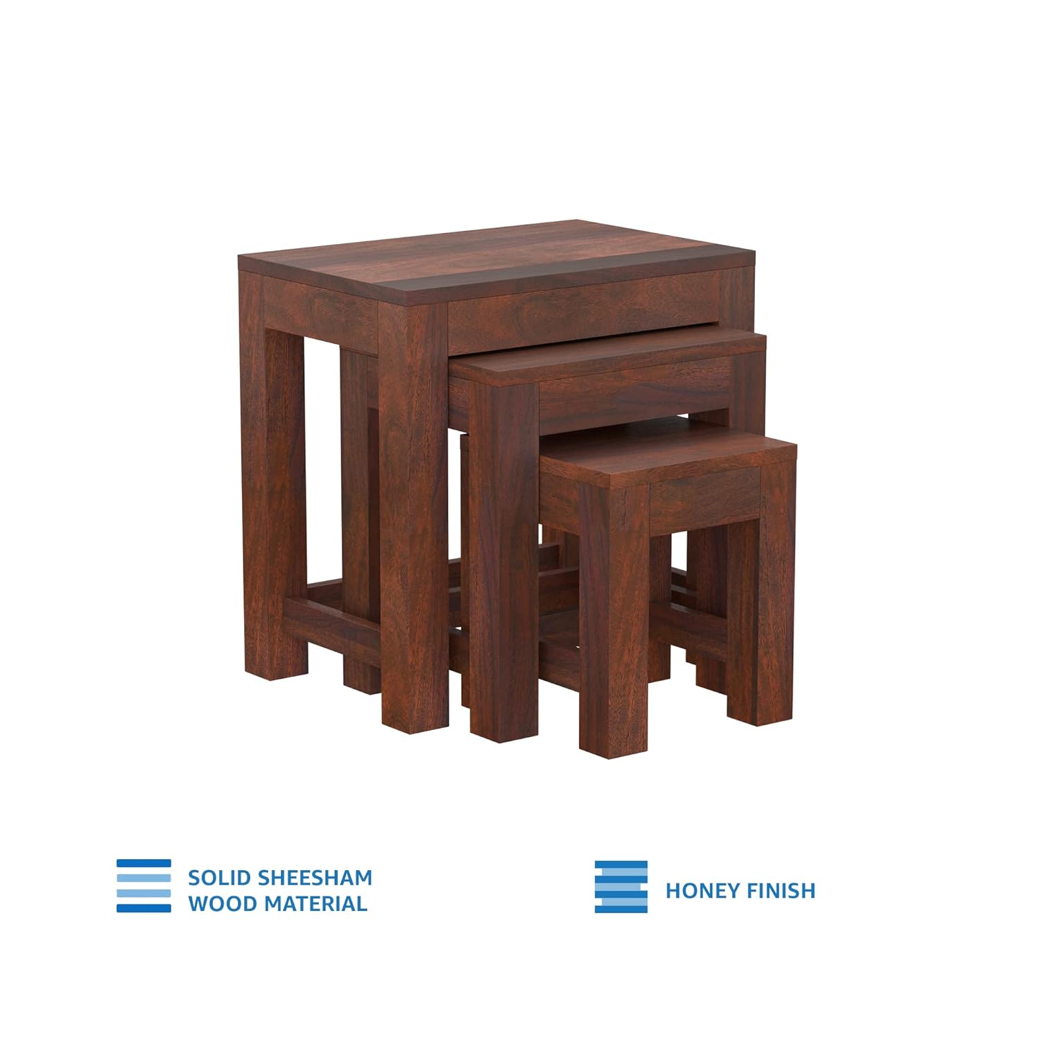 Solid Sheesham Wood Belloy Nesting Side Tables, Set of 3 