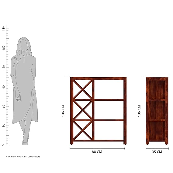 Salford Solid Sheesham Wood Bookshelf with 3 Shelves, Natural Finish