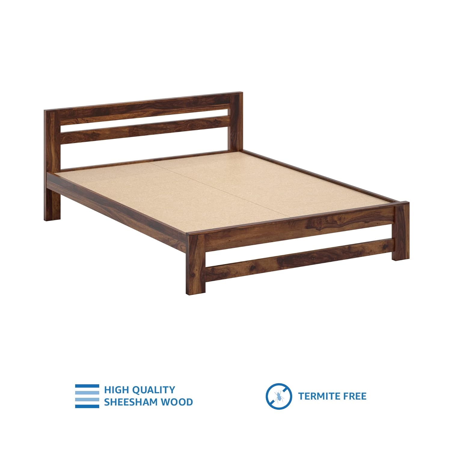 Kaimbe Queen Size Solid Sheesham Wood Bed Without Storage (Honey Finish)