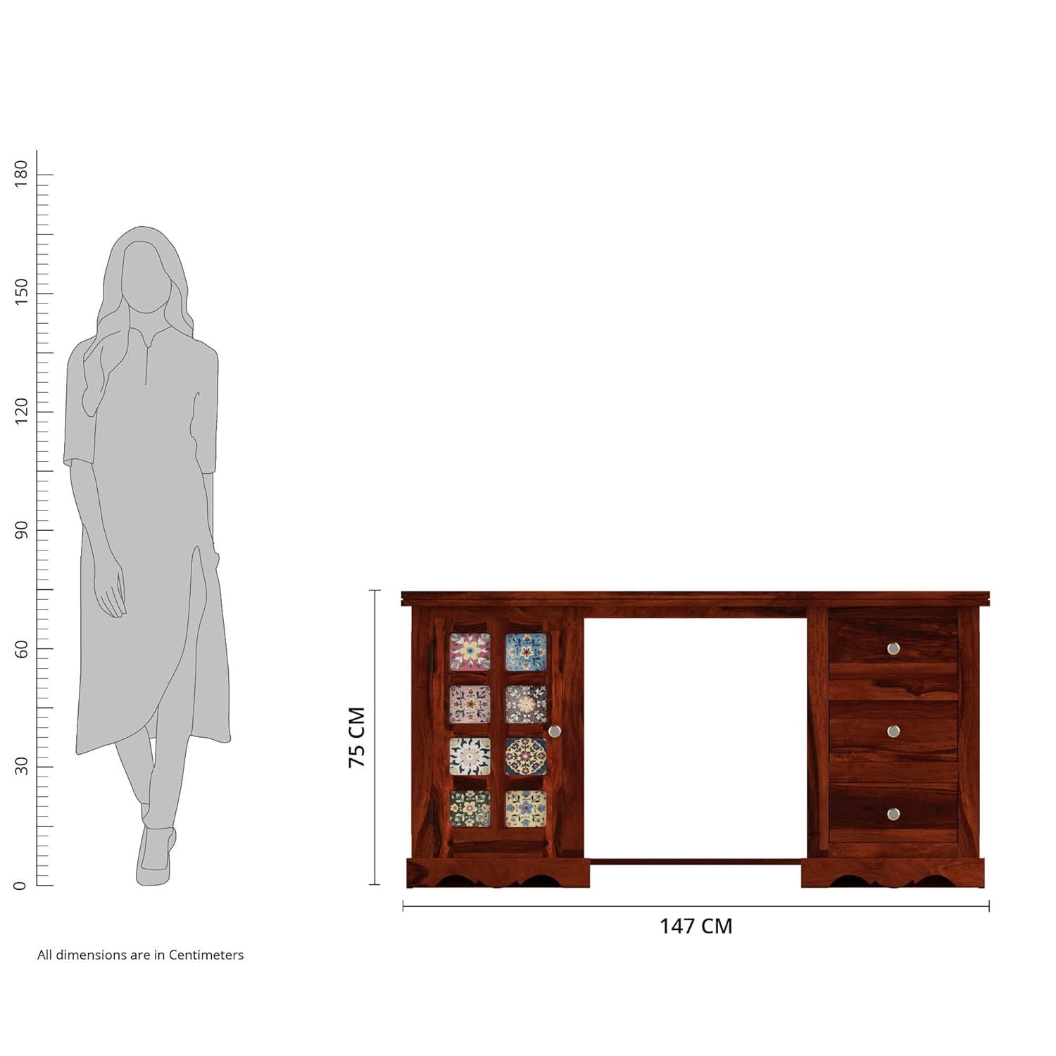 Bloo Modern Study Table and Three Drawers