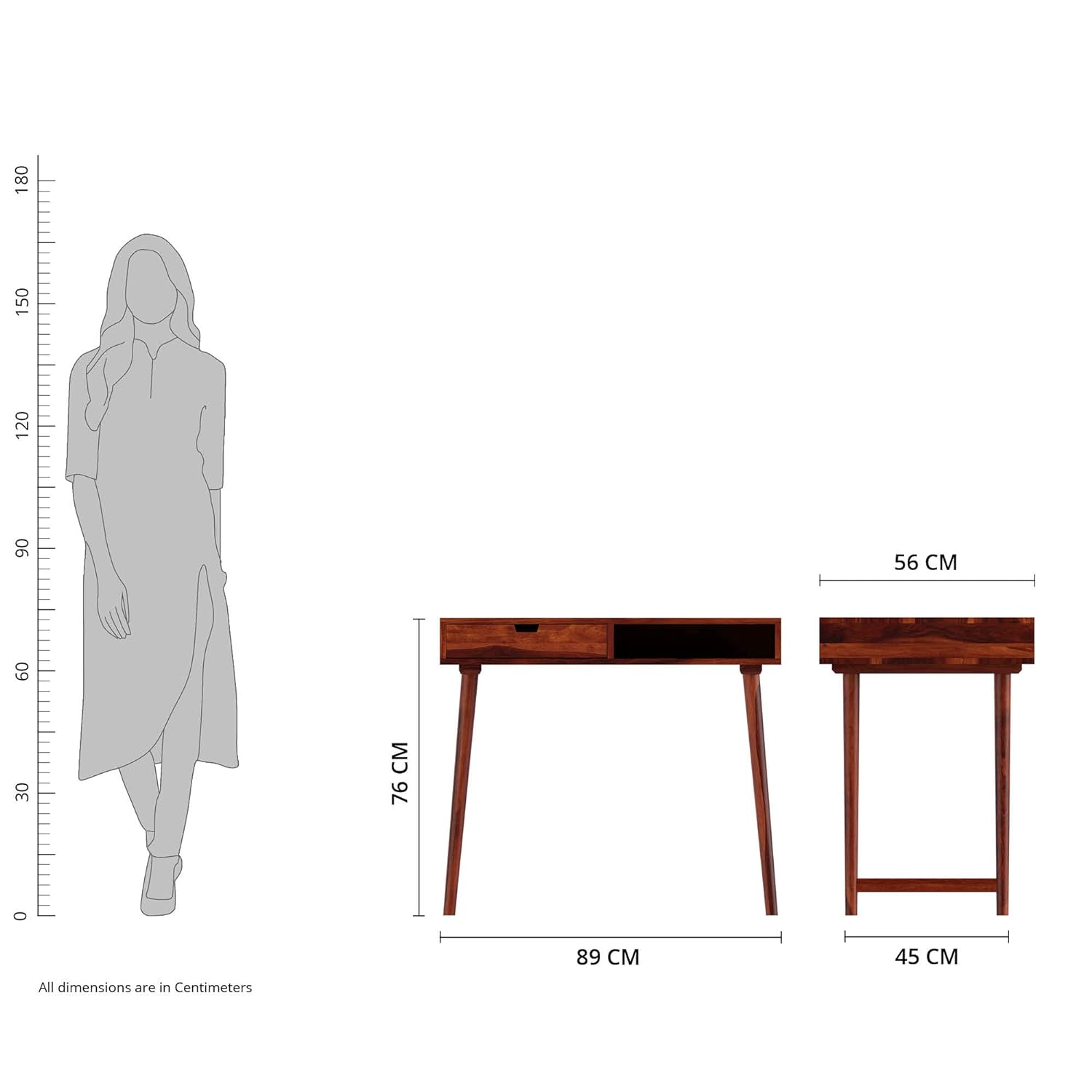 Solid Sheesham Wood Moned Computer Table with 1 Drawer, 1 Shelf