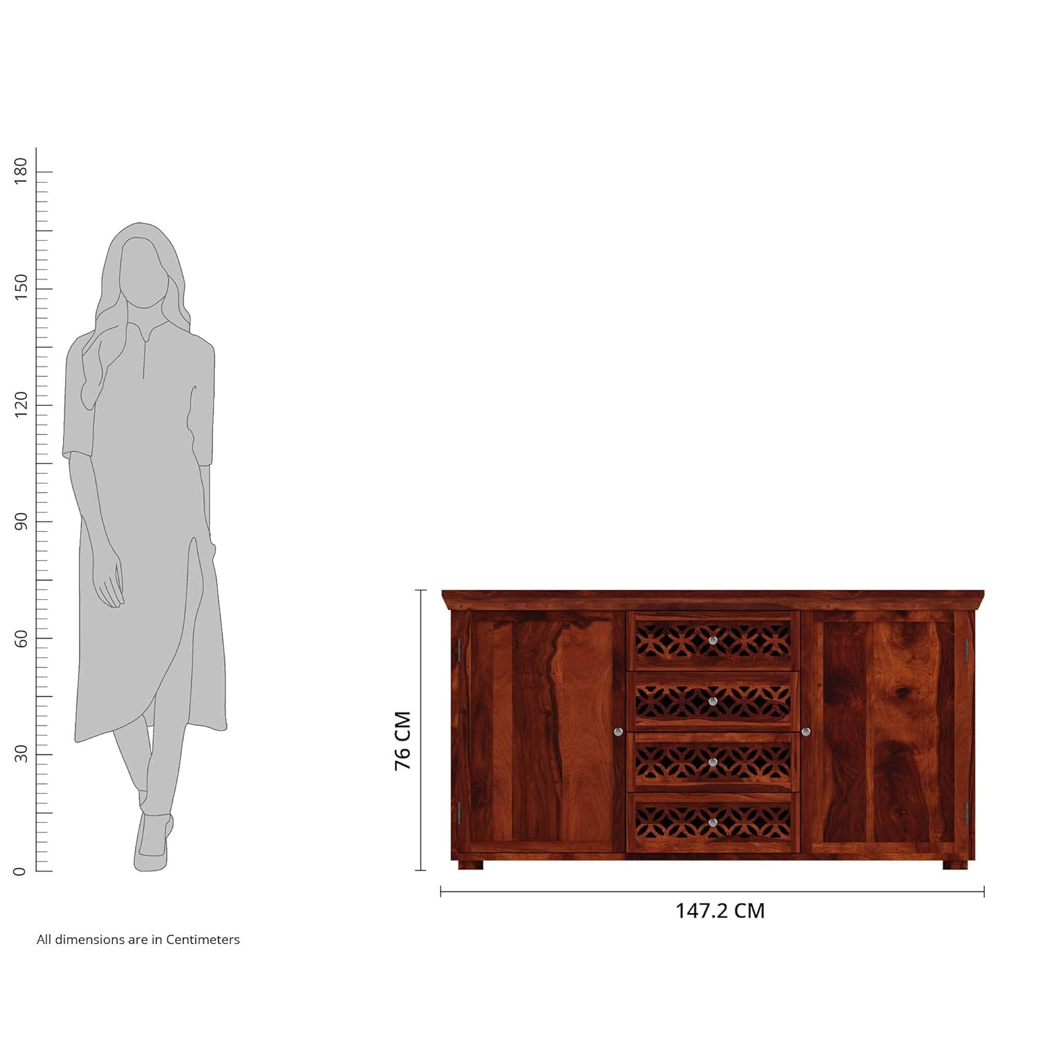 Machid Solid Sheesham Wood Sideboard Cabinet, 2 Doors