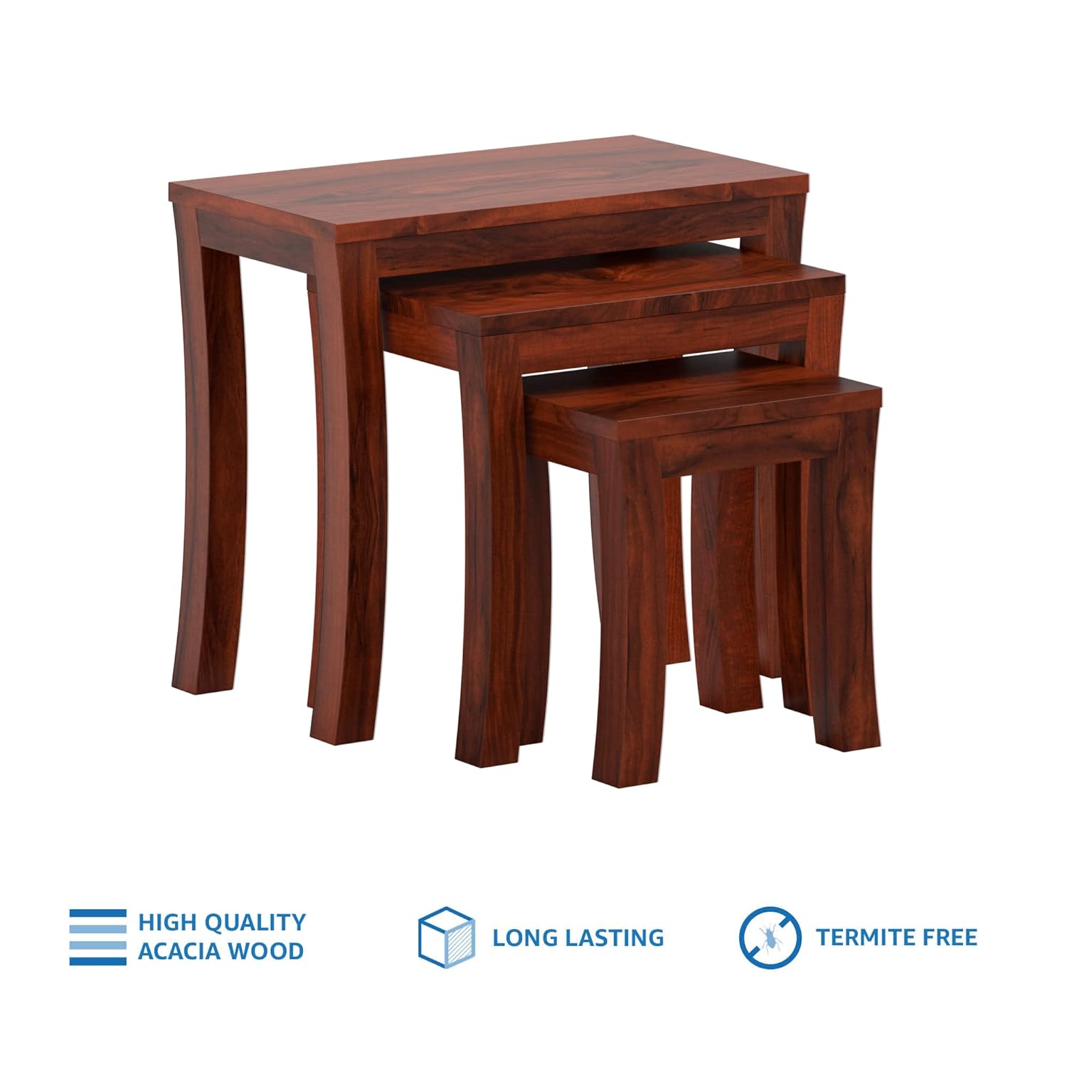 Sheesham Wood Adrea Nesting Tables Set of 3 Stools