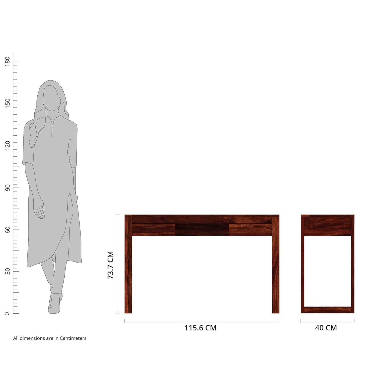 Solid Sheesham Wood Gorbin Computer Table with 2 Drawers