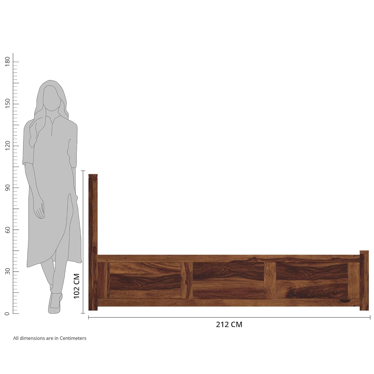 Solid Sheesham Wood Triangle King Size Bed with Box Storage