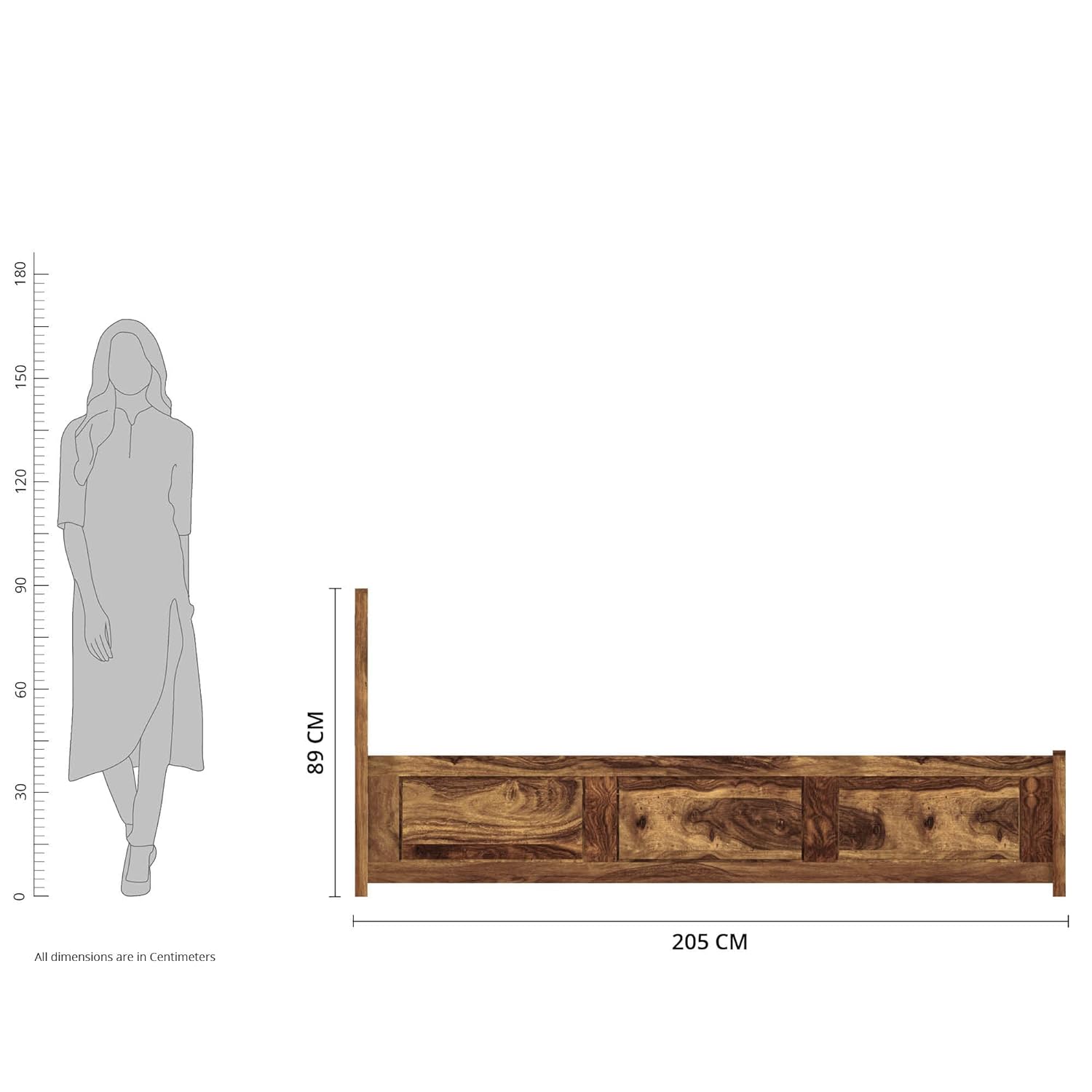 Solid Sheesham Wood King Bed with Storage