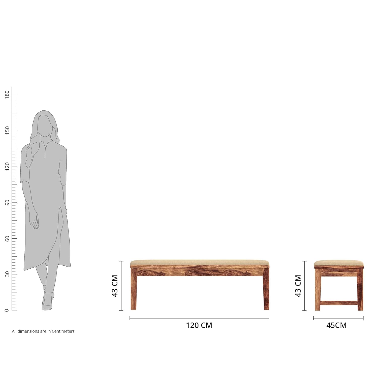 Kotili Six Seater Dining Table Set with 4 Cushioned Chairs and 1 Cushioned Bench